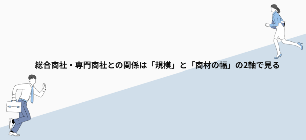 総合商社・専門商社との関係は「規模」と「商材の幅」の2軸で見る